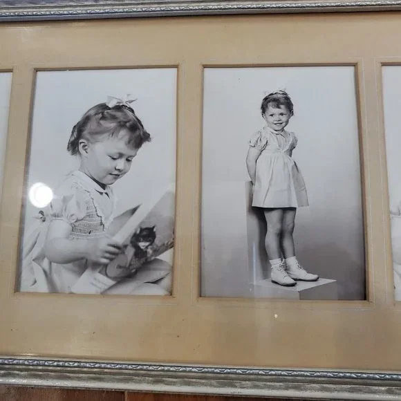 Vintage 1940s Little Girl Reading Book Photo Shoot Framed Photographs 5 Pictures